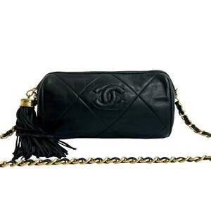 CHANEL Coco Mark Lambskin Leather Chain Mini Shoulder Bag Black 32346